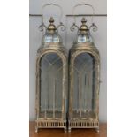 A pair of large glass and gilt metal lanterns, 100cmH