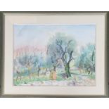 20th century watercolour, grove of trees, initialled P.D.T, 44x59cm; together with one other