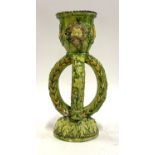 An Edward Bingham for Castle Hedingham pottery Essex pot stand, decorated with vines and green man