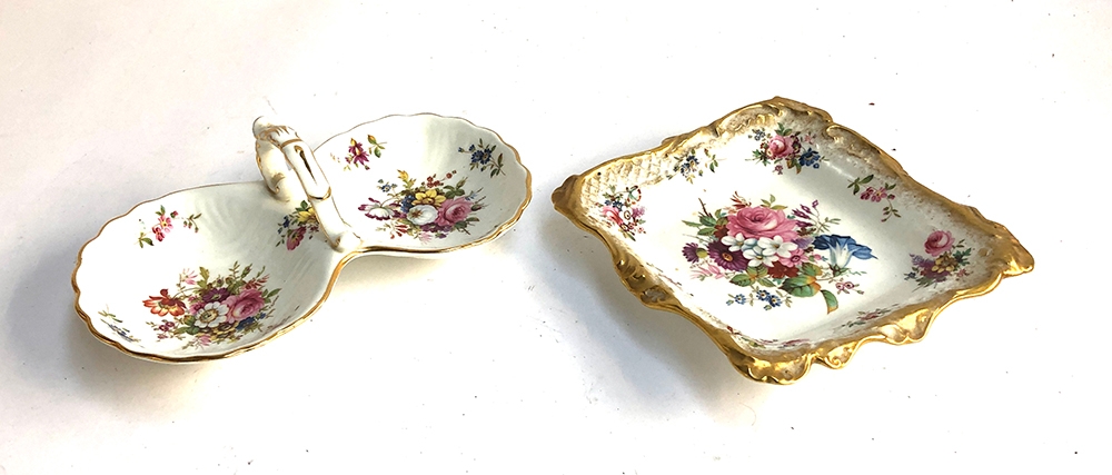 Two hand painted floral Hammersley pin dishes, each signed F. Howard