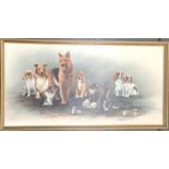 20th century, oil on board, study of dogs, cats, rabbits, mice, signed Nance lower right, 60x120cm