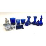 A small quantity of Bristol blue glass, together with a Royal Copenhagen pin dish and a Royal