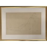 20th century pencil study of a reclining nude, signed indistinctly, 28x44cm; together with one other