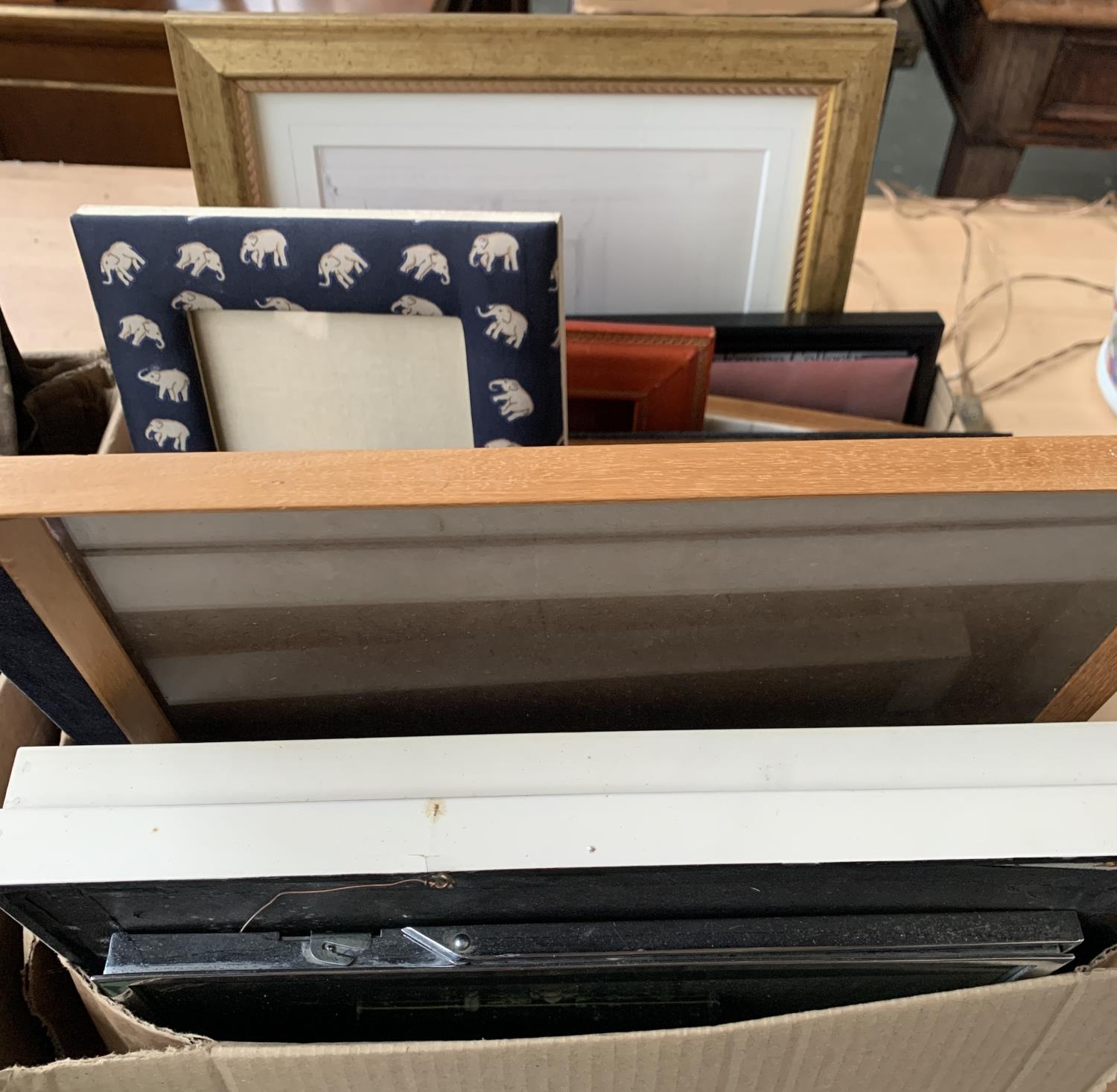 A mixed lot of approx. 20 picture frames to include Jim Thompson fabric elephant frame etc