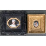 19th century, hand painted miniature on porcelain, 6.5x9cm, in an ornate frame, together with a