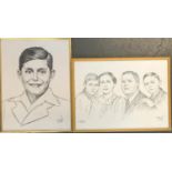 20th century, Israeli, pencil on paper, portrait of a boy, 44x33cm, and one other of a family,