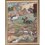 An Indian painting on silk depicting leopard hunting scenes, 49.5x36.5cm