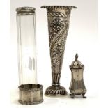A loaded chased silver spill vase, William Comyns & Sons, London 1901, 16.5cm high; together with