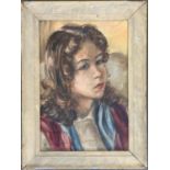 20th century oil on board, portrait of a young woman, 37x25cm