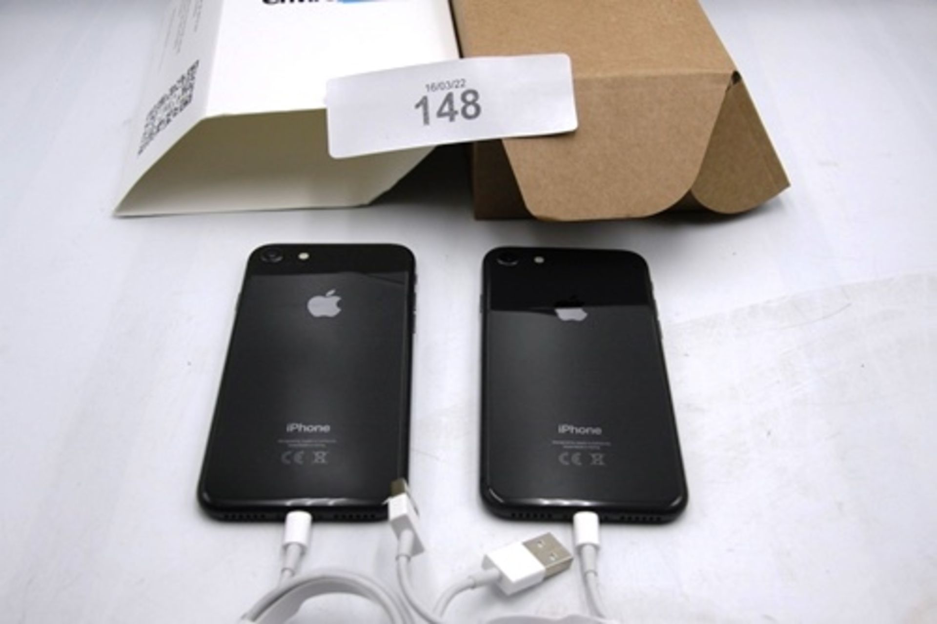 2 x black iPhone 8, 64gb, with charge cable. IMEI No's 3599496086475529 and 356761089702887, factory - Image 2 of 2