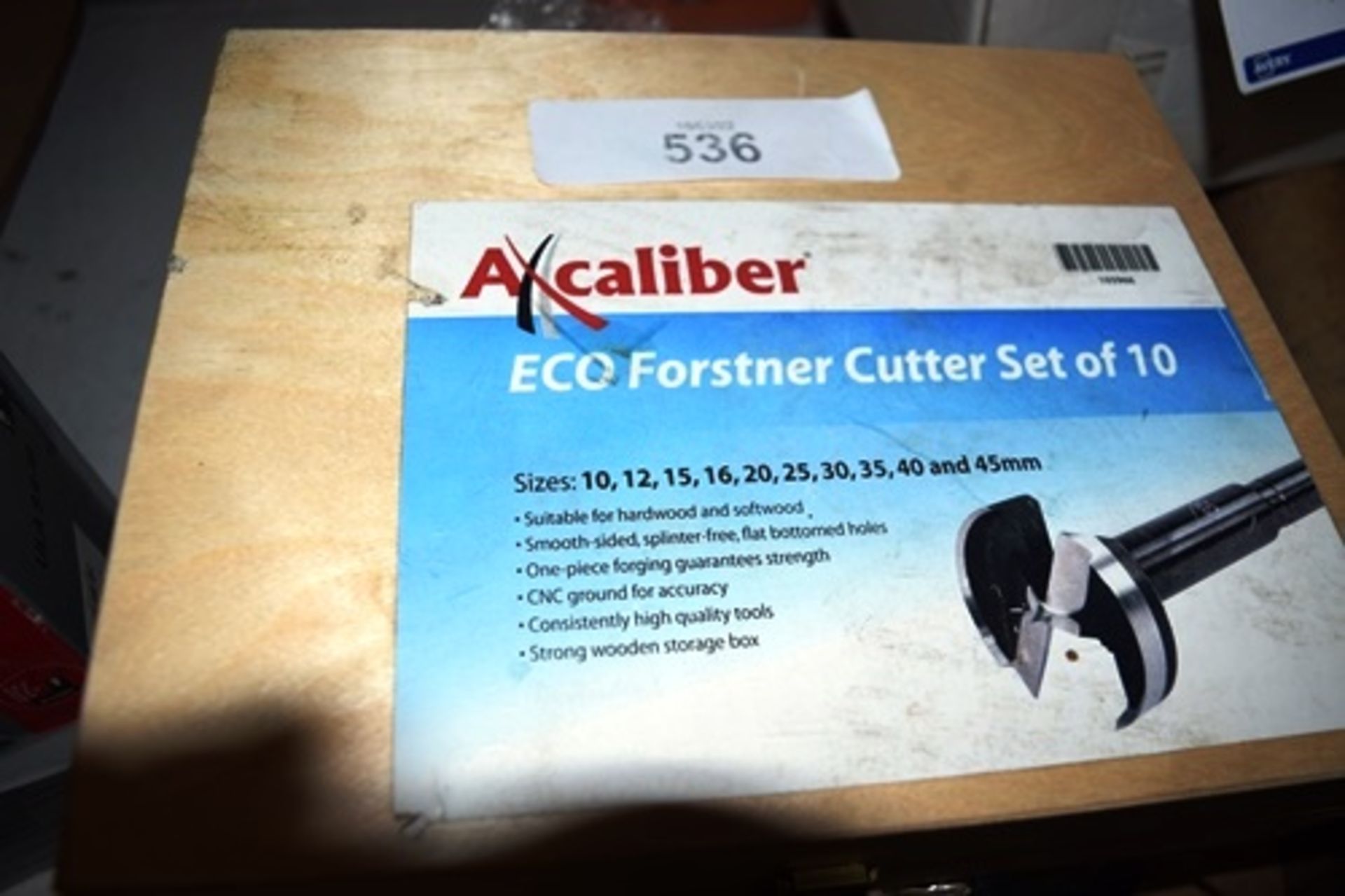 A selection of woodworking items including AX Caliber Eco Forstner cutter set, new, 1 x Robi EPN-