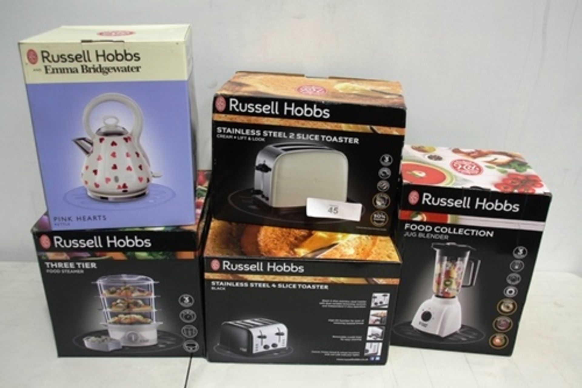 5 x Russell Hobbs products comprising 2 x toasters, 1 x jug blender, 1 x steamer and 1 x kettle -