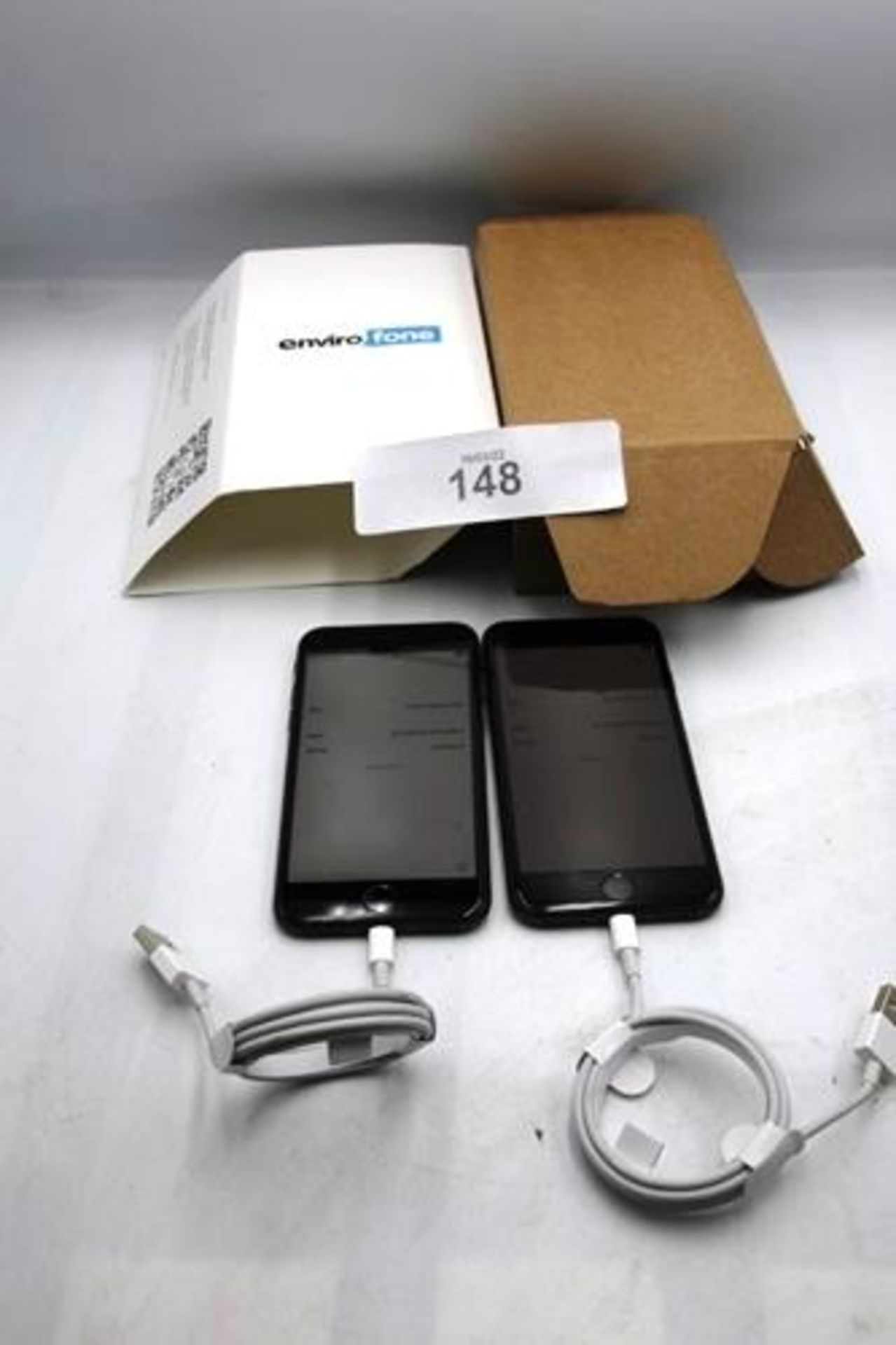 2 x black iPhone 8, 64gb, with charge cable. IMEI No's 3599496086475529 and 356761089702887, factory