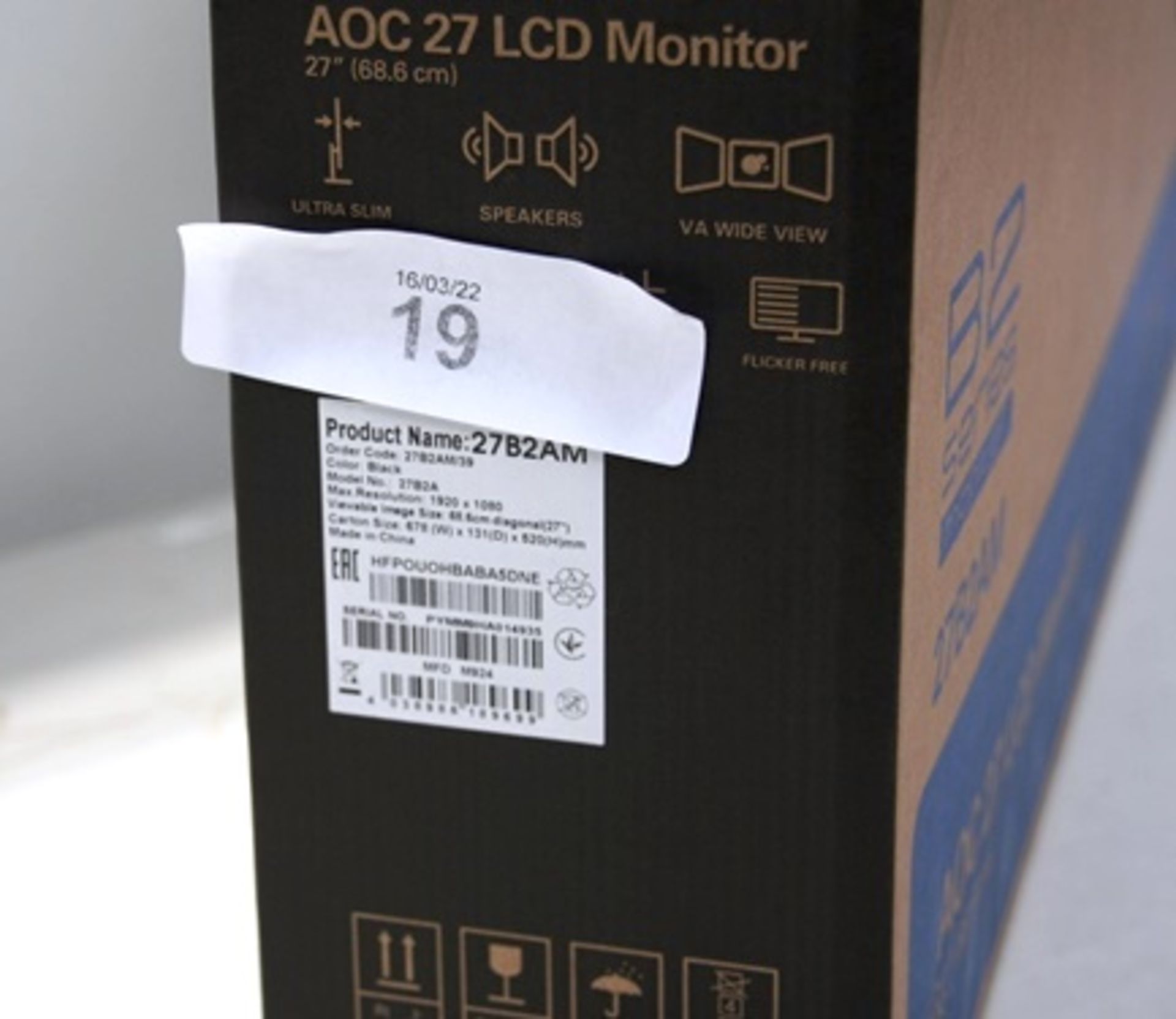 1 x AOC B2 Series LCD monitor, model 27B2AM - Sealed new in box (ES8) - Image 2 of 2