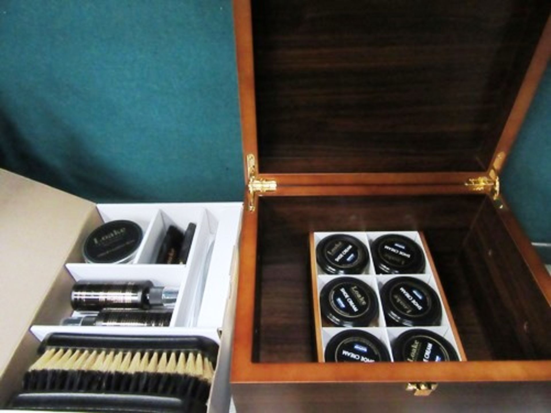 1 x Loake shoemakers valet box walnut, containing shoe polish in various colours, brushes, - Image 2 of 5