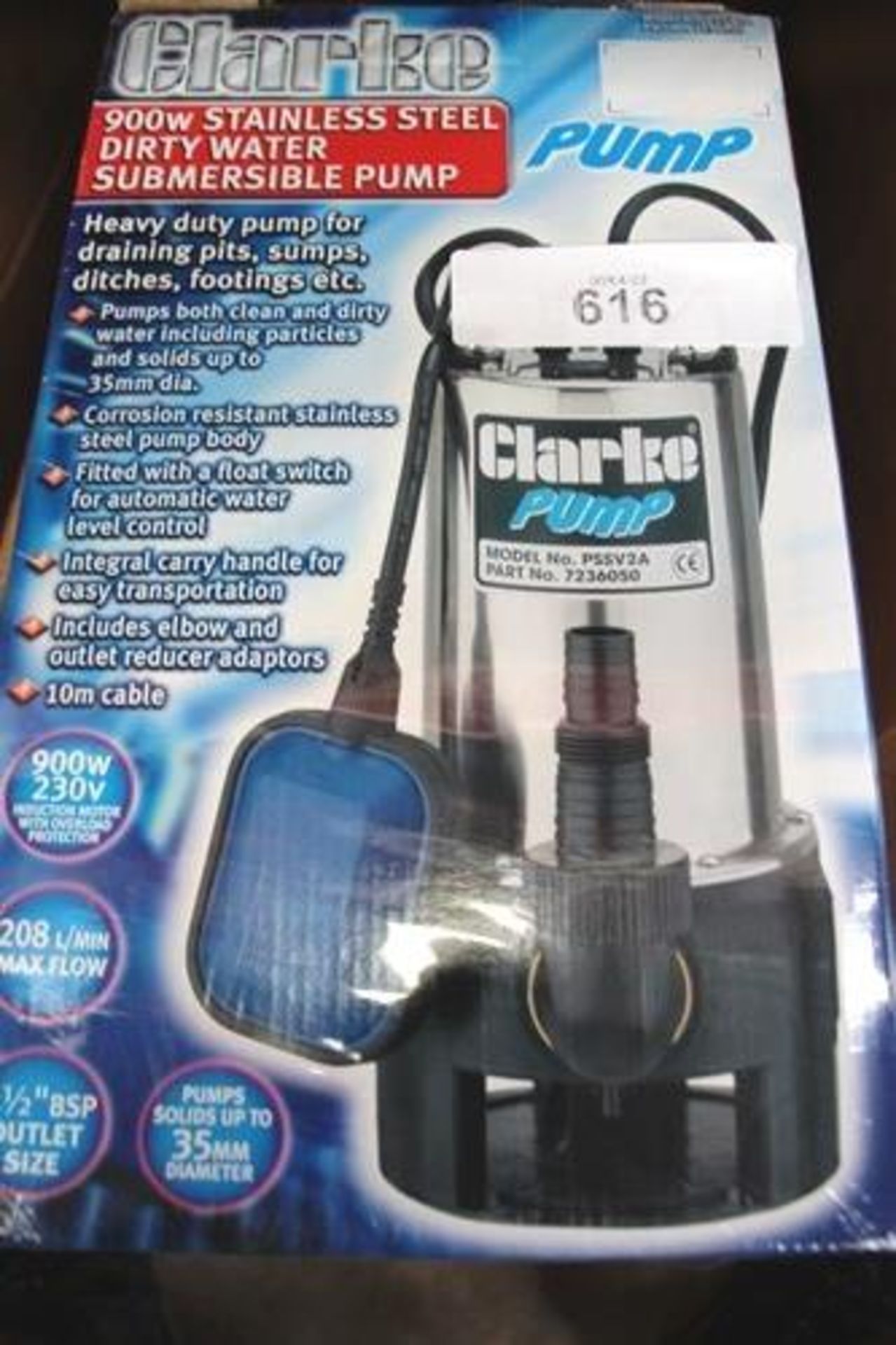 4 x Clarke 900W stainless steel submersible dirty water pumps - New (GS35floor) - Image 2 of 2