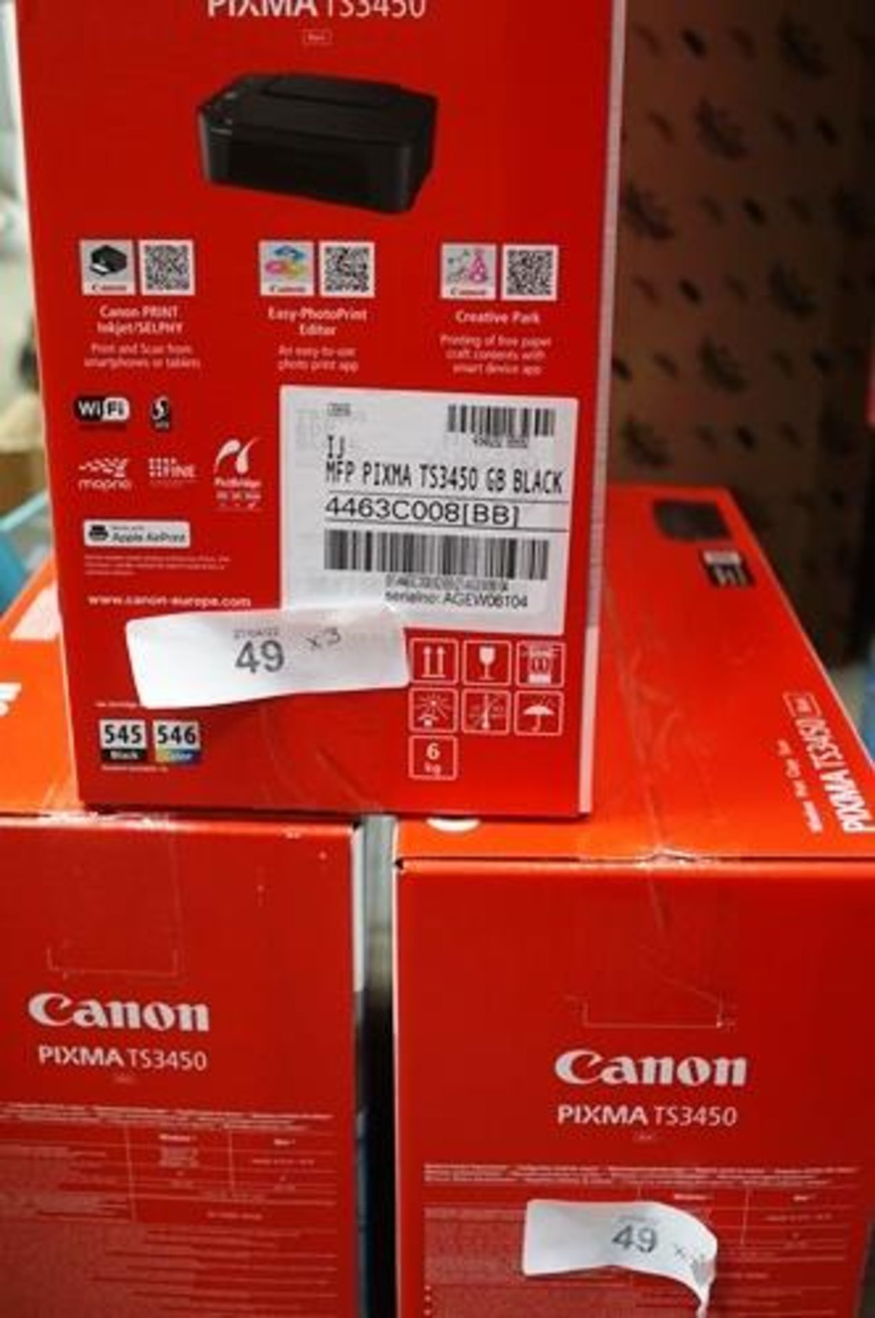 3 x Canon Pixma TS3450 printers - Sealed new in box (ES8)