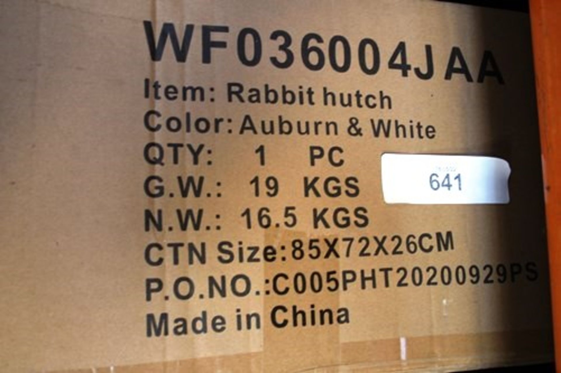 1 x unbranded auburn and white rabbit hutch, code WF03600 4JAA - New in box (Gs16) - Image 2 of 2