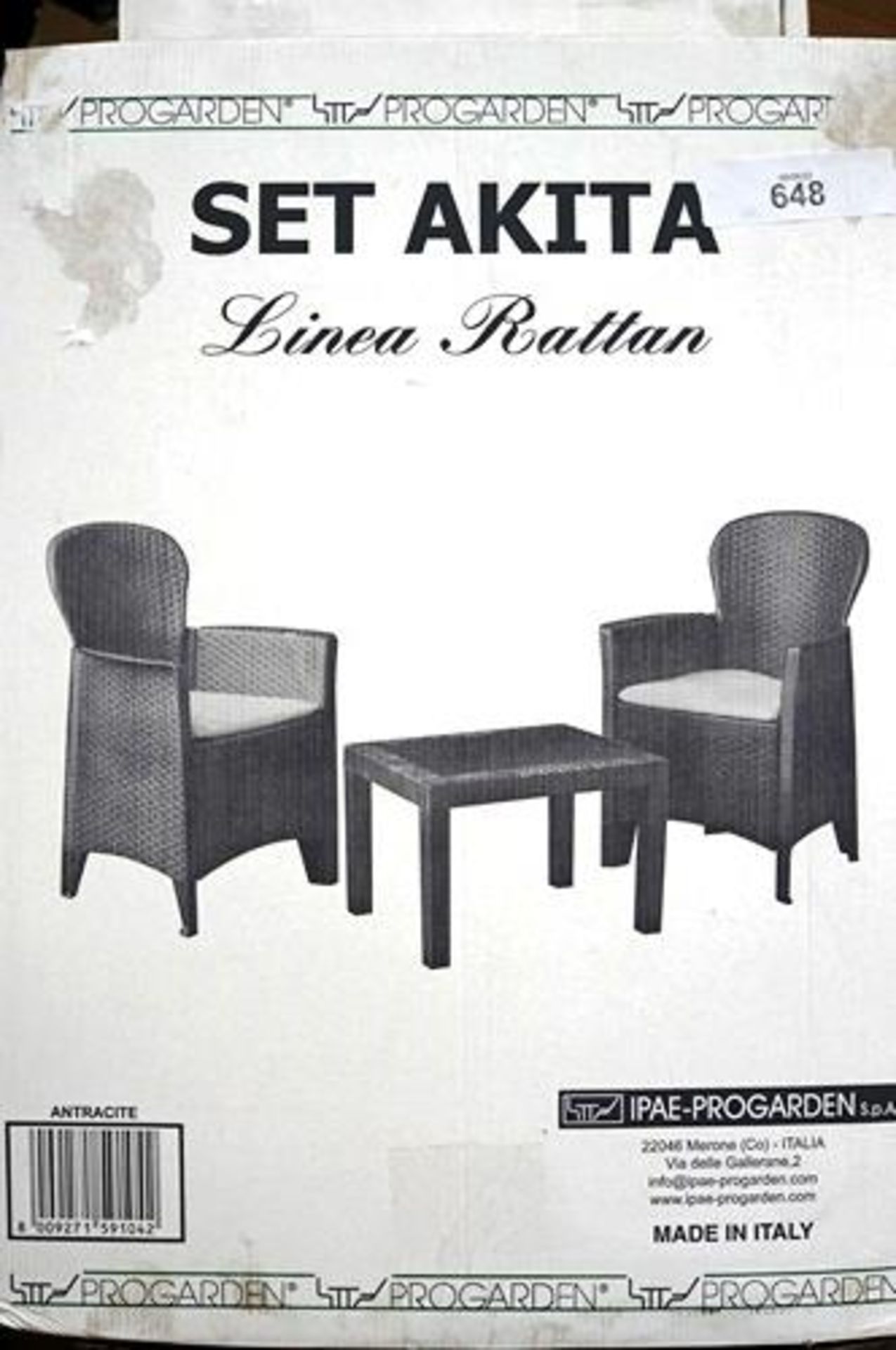 1 x Akita Linea rattan set comprising 2 x chairs and 1 x table - New in box (ES16)