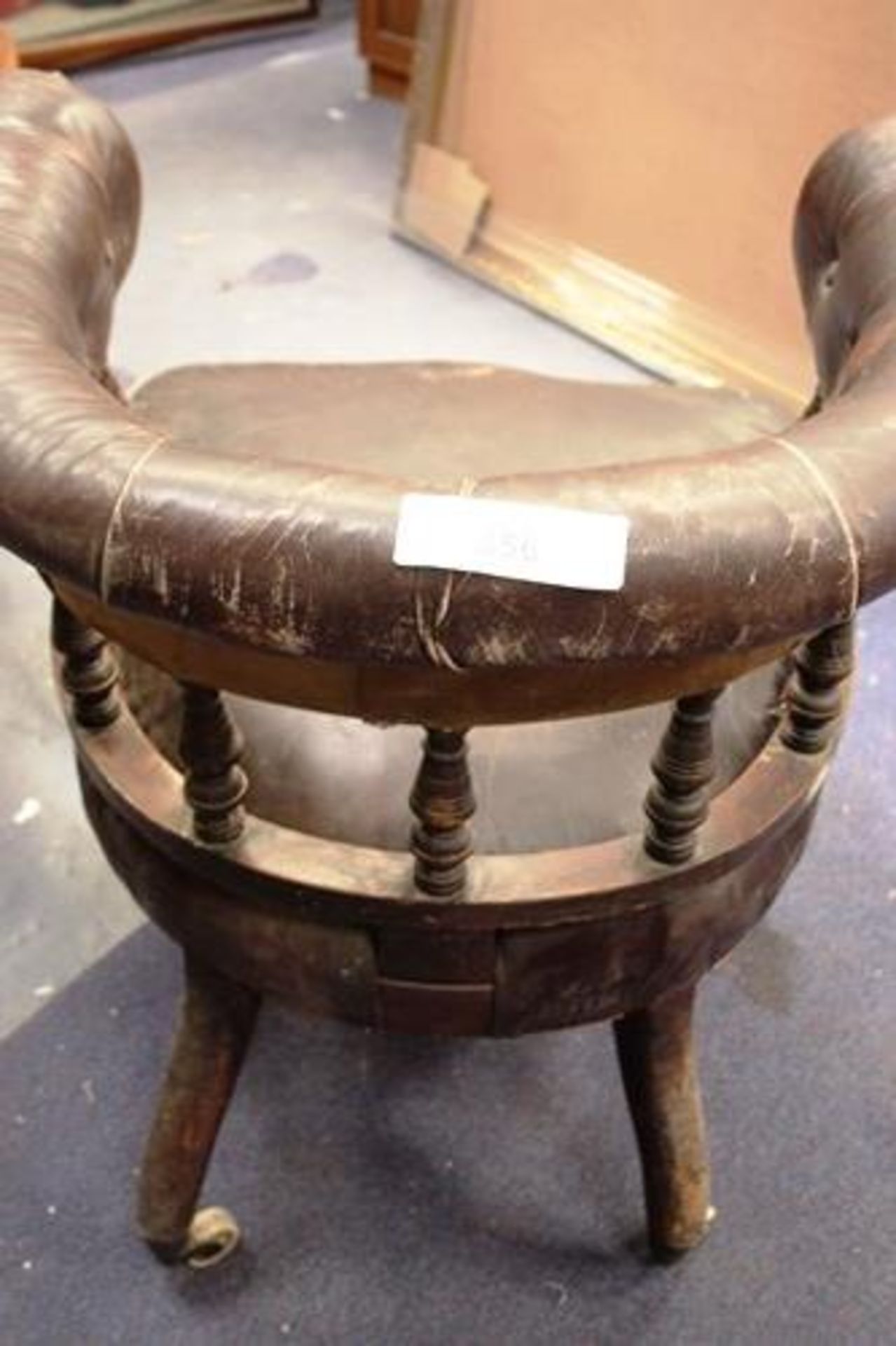 A Victorian brown leather club chair on castors - Second-hand (cabs floor) - Image 2 of 2