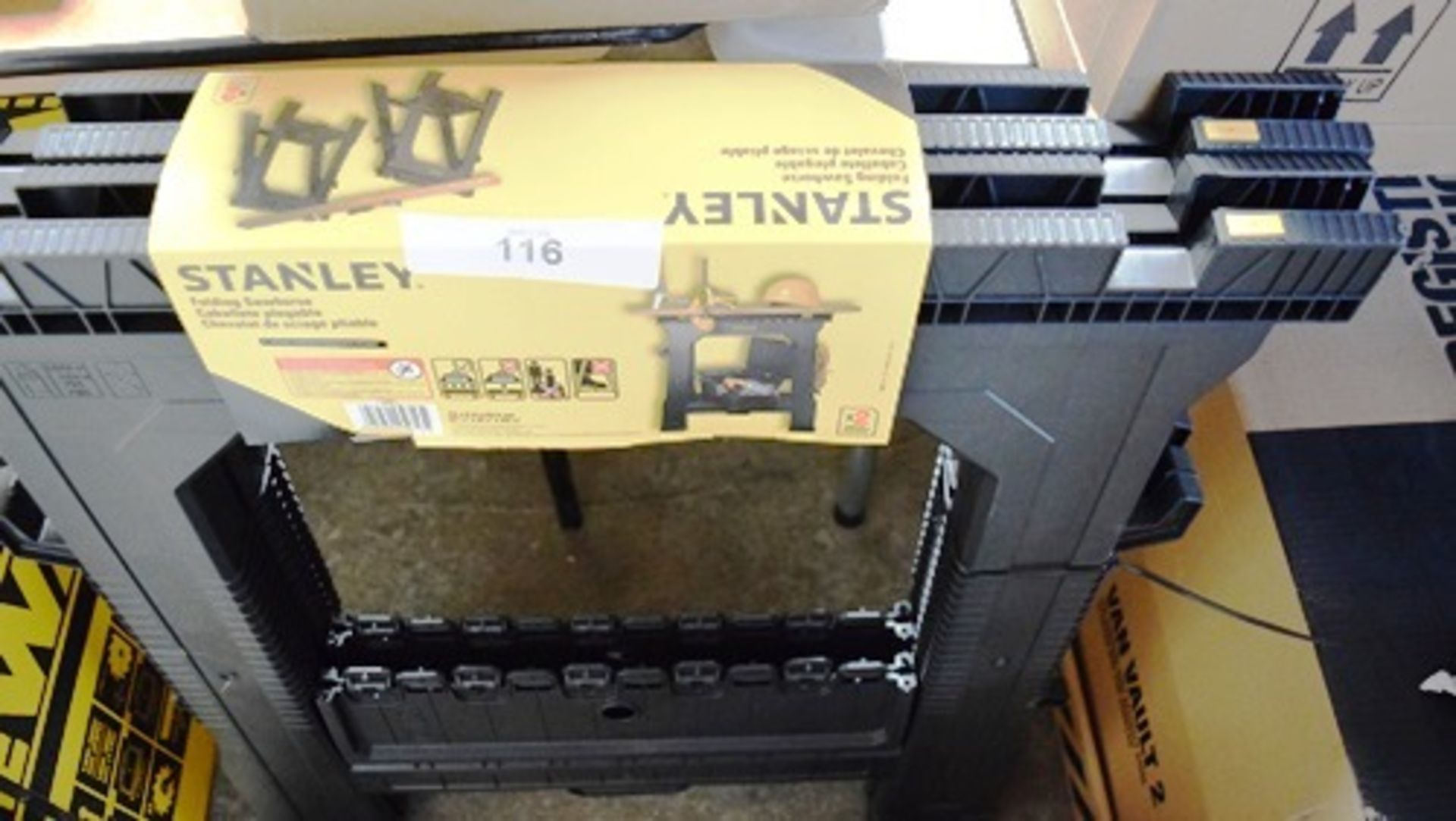 1 x pair of Stanley folding sawhorses, 1 x Stanley FatMax sawhorse and XL Tools twin pack