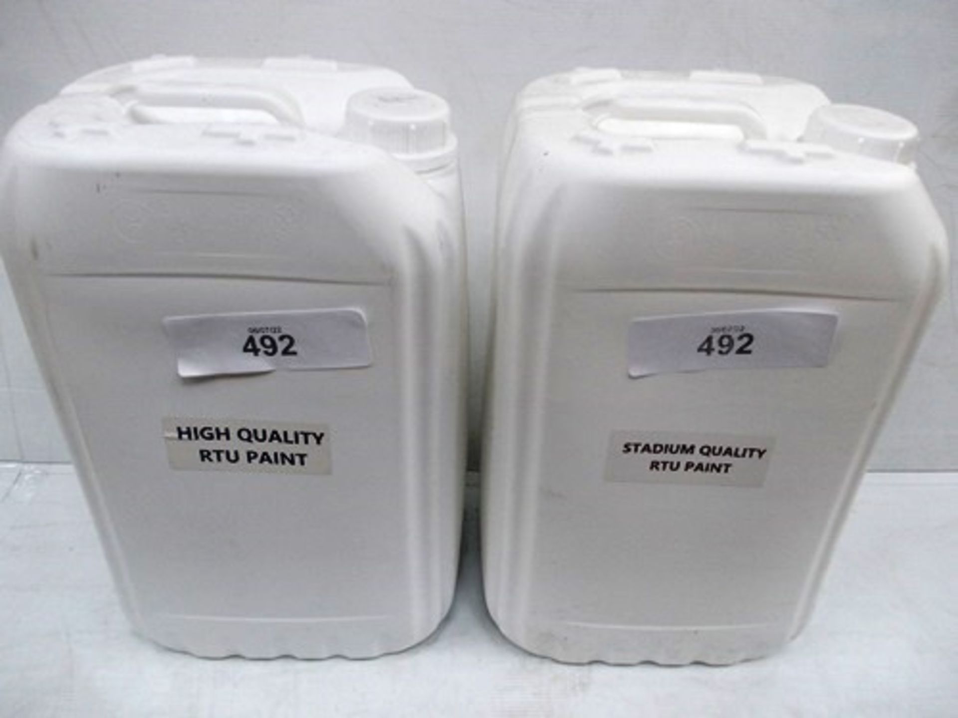 2 x 10ltr assorted RTU paint comprising 1 x Stadium quality and 1 x High quality. -new- (GS34C)