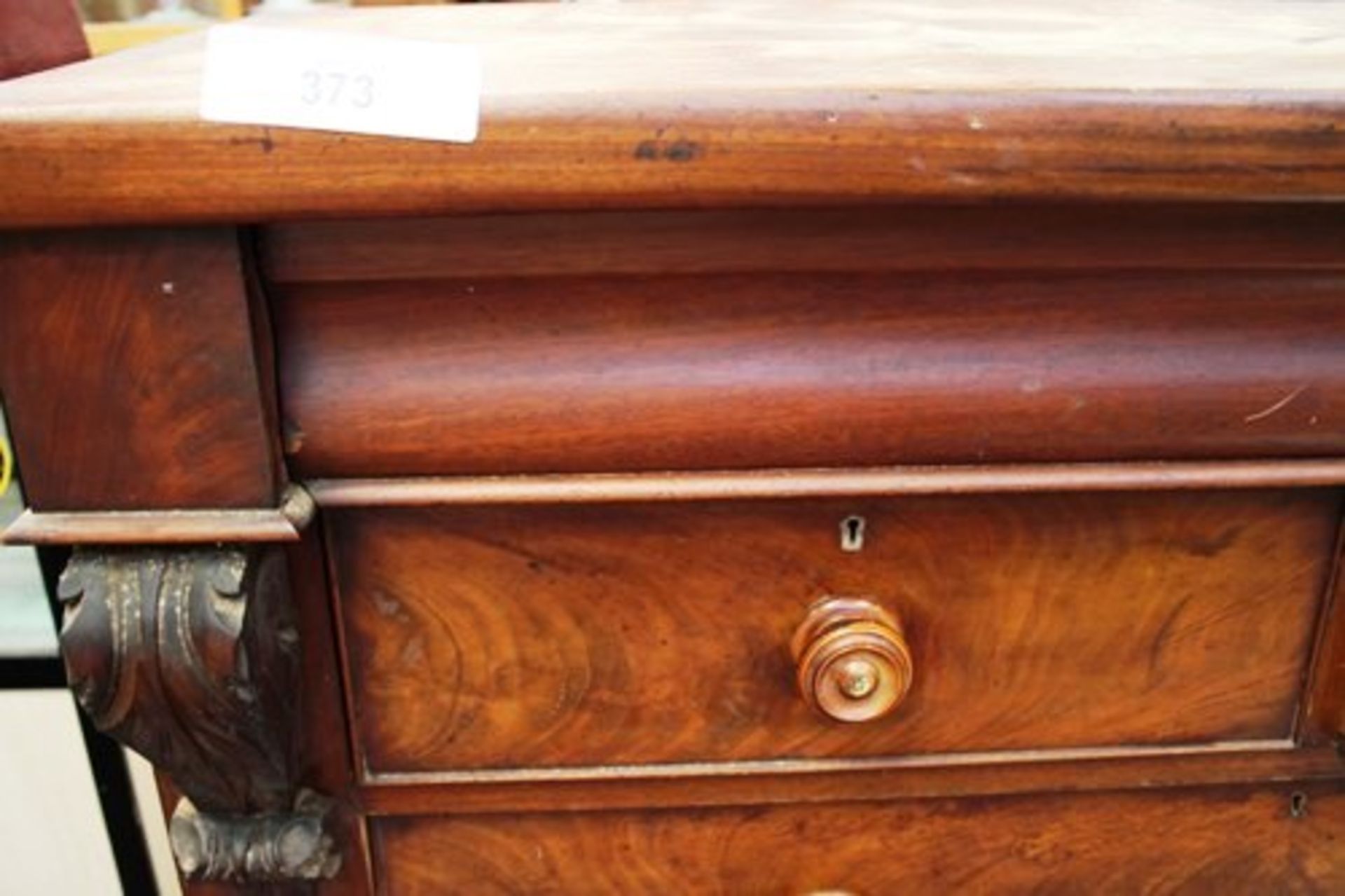 A large Victorian flared mahogany chest of drawers comprising 2 x short drawers and 3 x long - Image 2 of 2