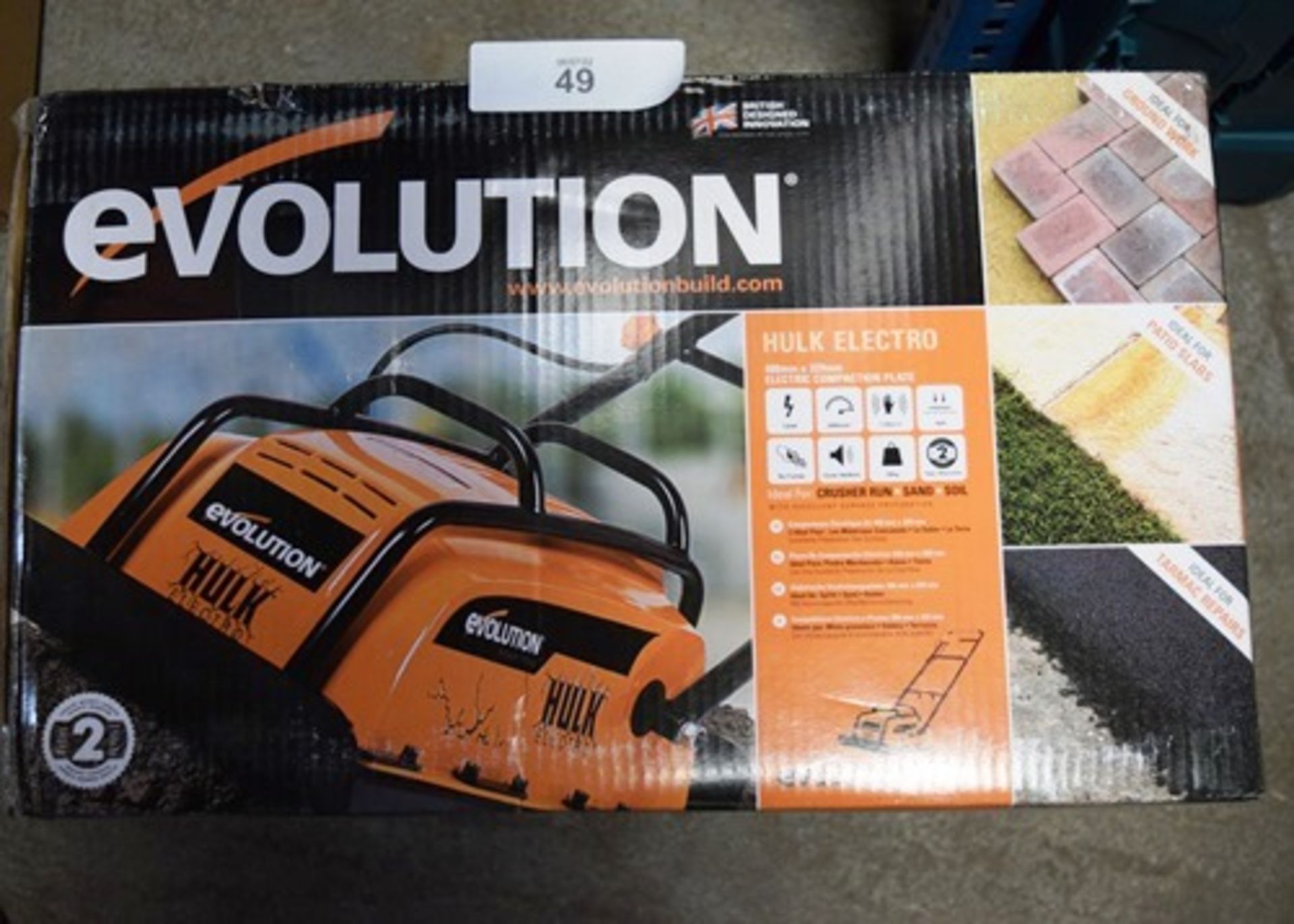 1 x Evolution Hulk electric compaction plate, plate size 400mm x 320mm, 230V - New in box (BRSW)