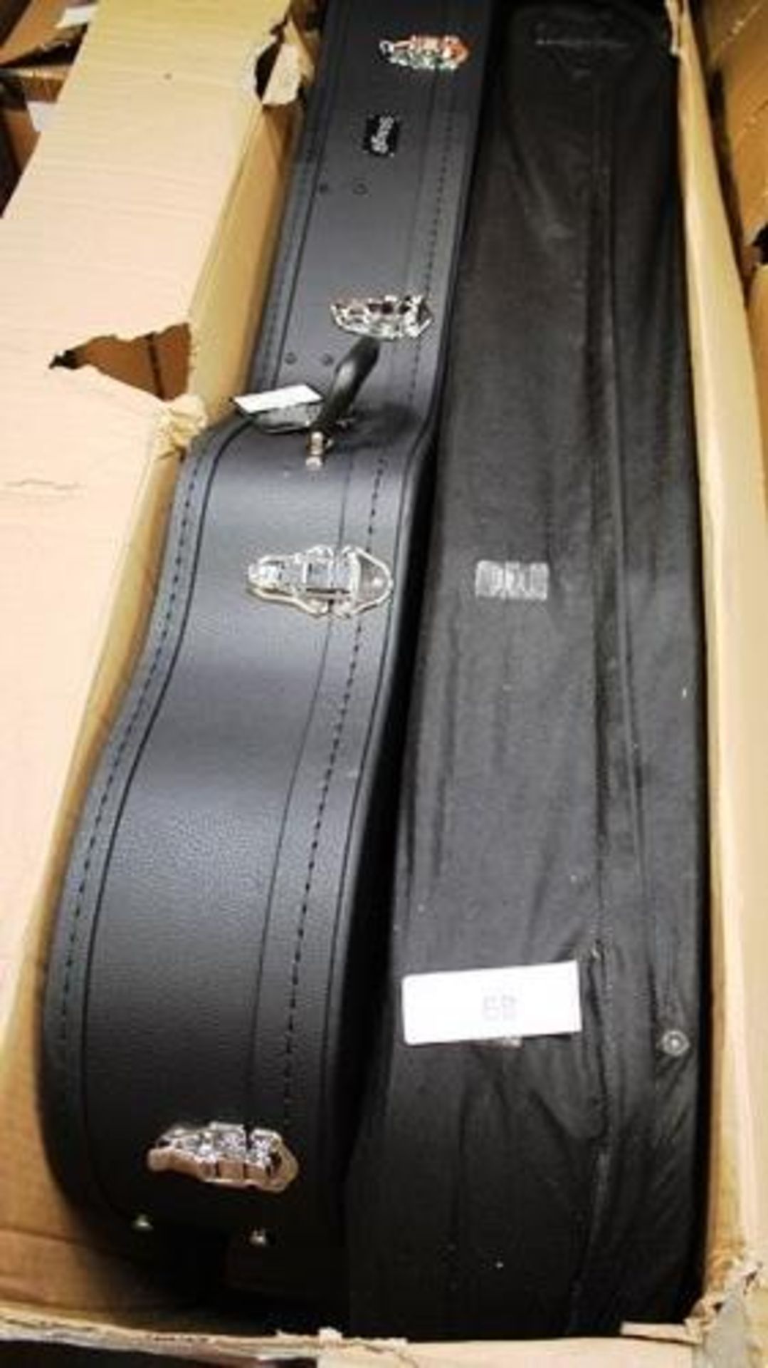 A selection of musical equipment including 4 x Stagg hard acoustic guitar cases, 1 x Gorilla 4ft