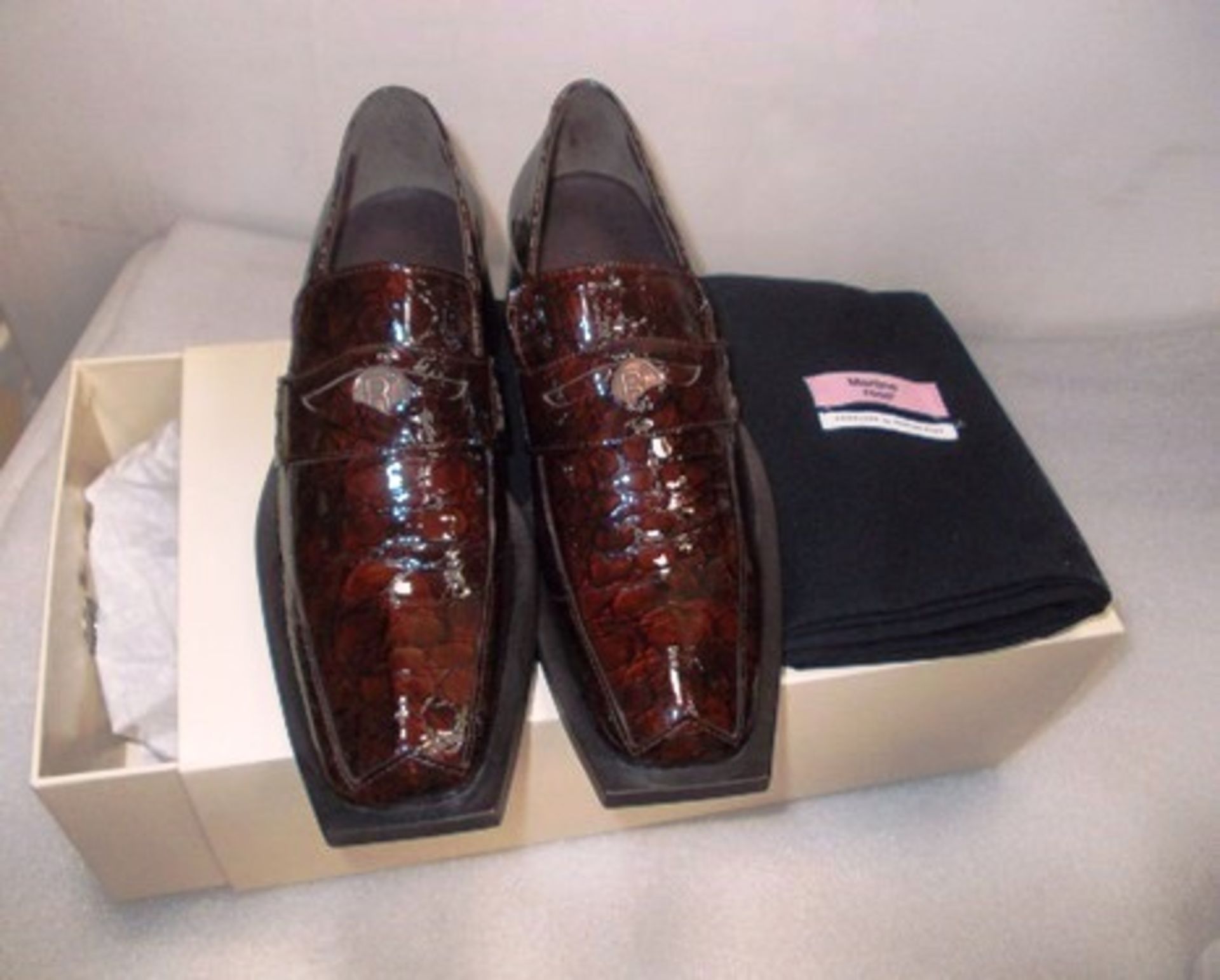 1 x pair of Martine Rose ladies brown croc embossed Bagleys loafers, size 38 - New (S15)