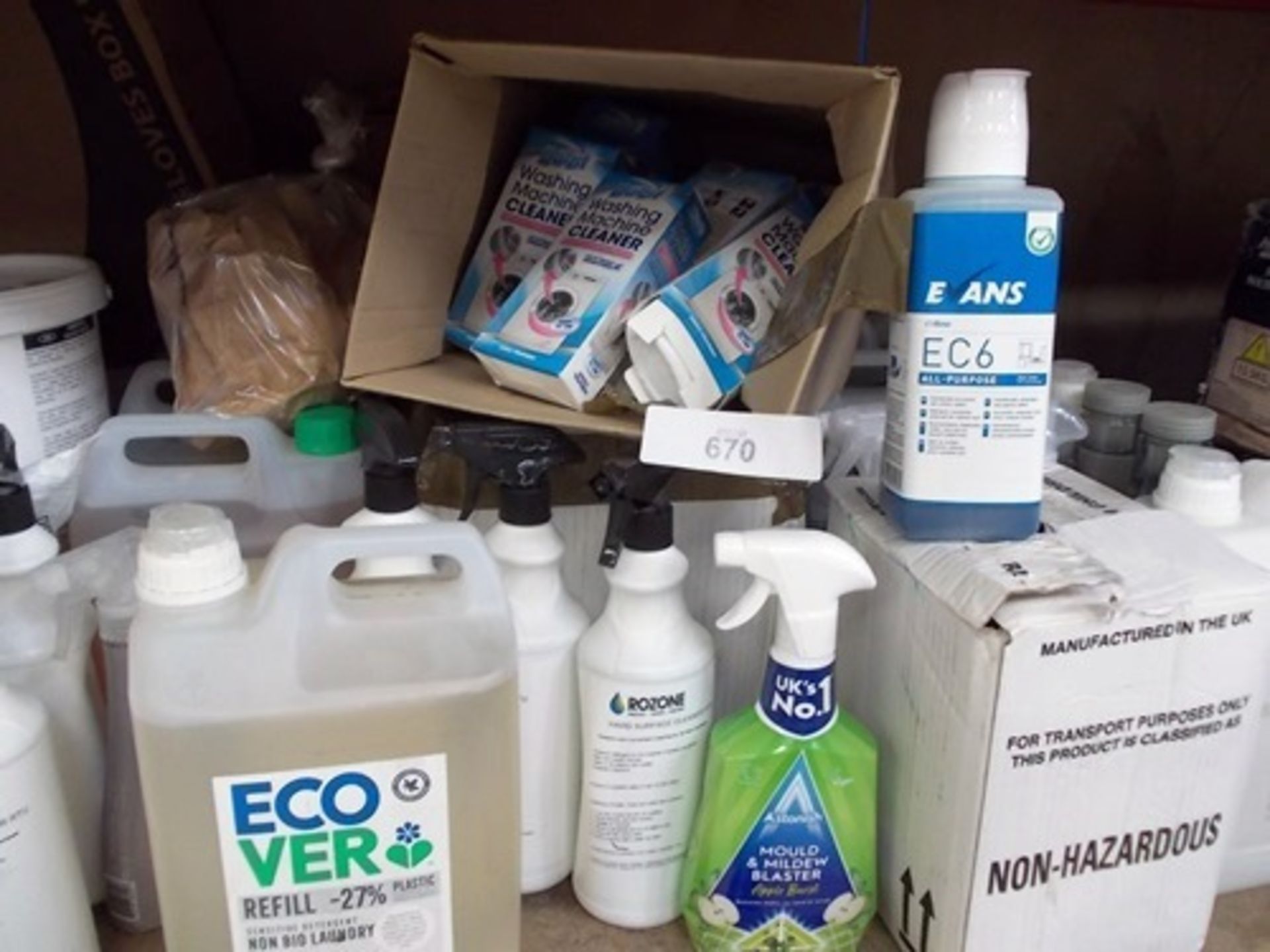 A selection of cleaning products including hard surface cleaner, non-bio laundry liquid etc New (