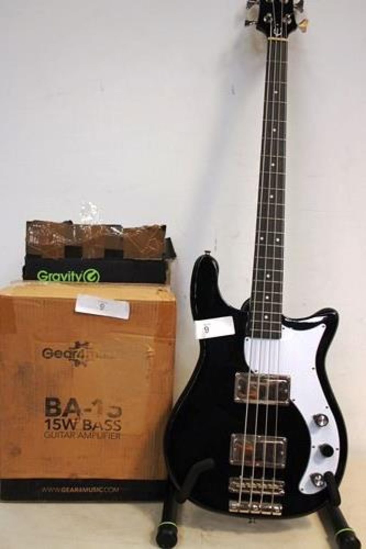 1 x Epiphone Embassy bass guitar, missing on volume sticker, together with 1 x Gear4Music BA-15