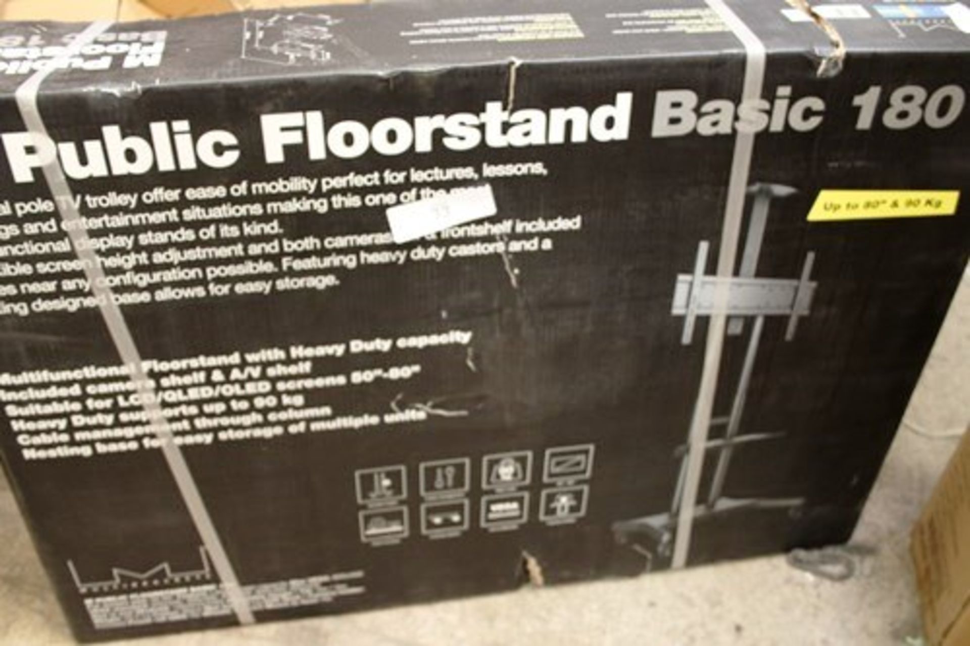 1 x M Public floor stand Basic 180, dual pole TV trolley, up to 80" and 90kg - New (ES2)