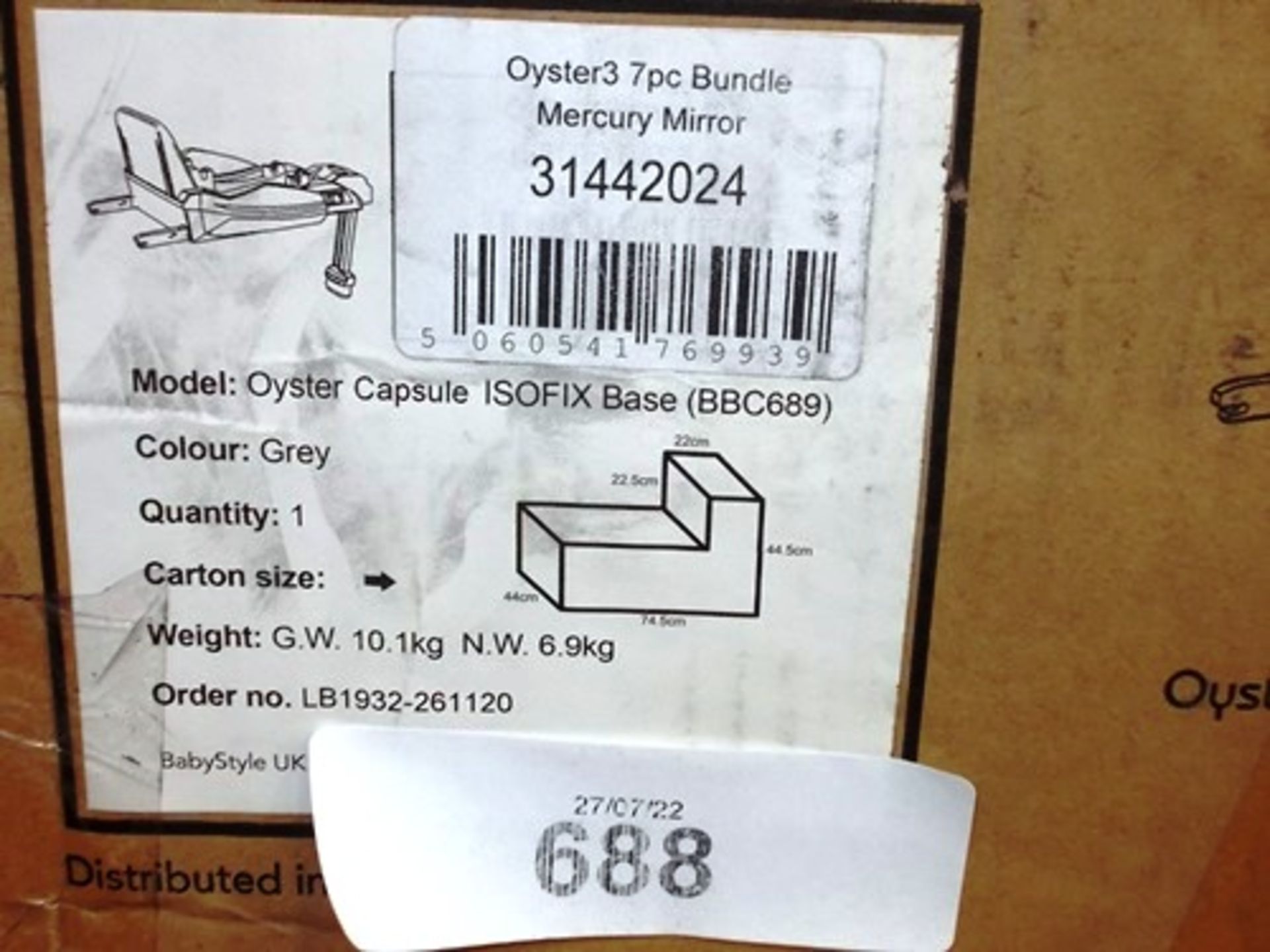 1 x Oyster Capsule grey Isofix base, code LB1932-261120 - New in tatty box (GS36B)