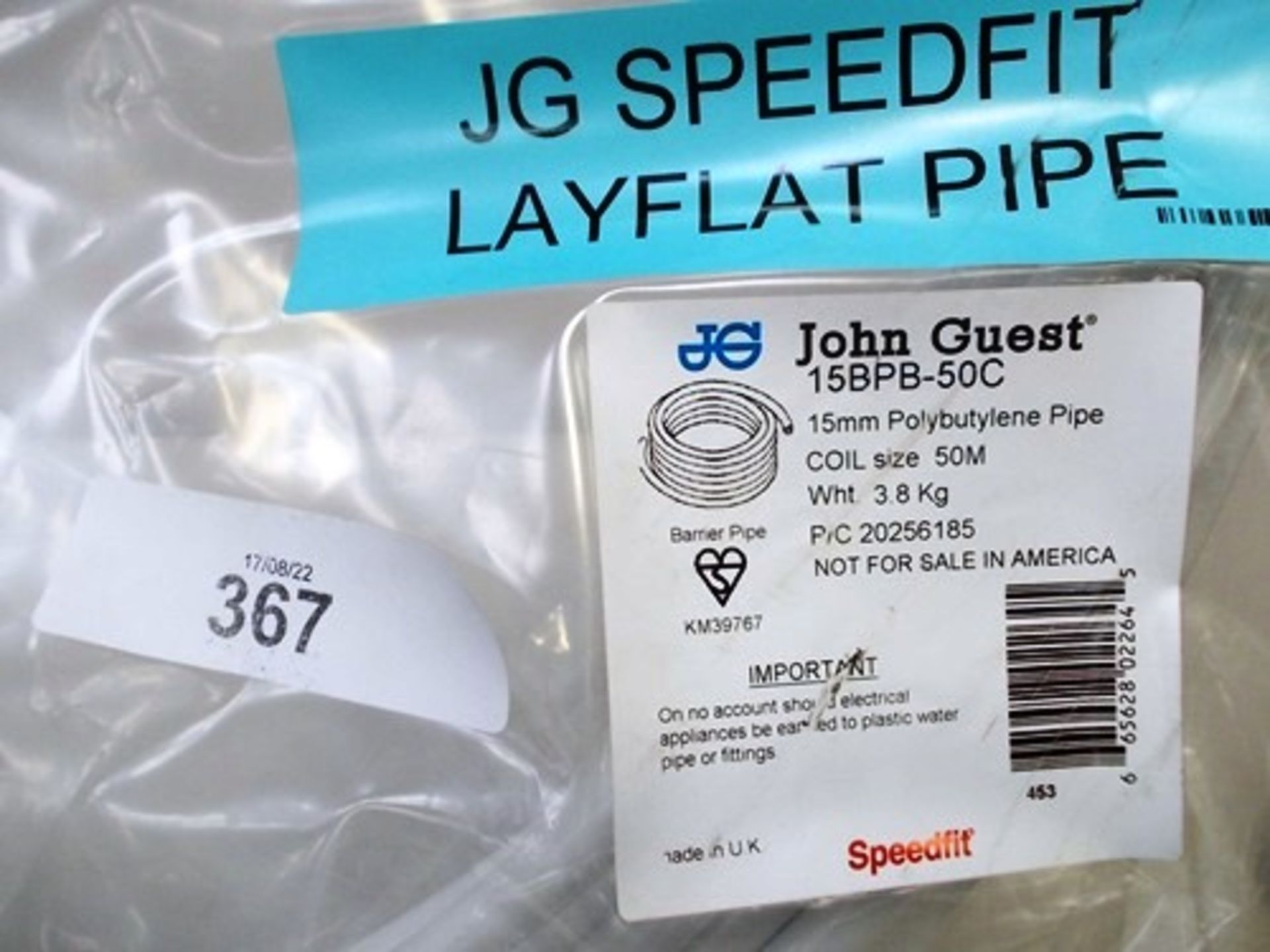 5 x JG Speedfit lay flat pipe, 15mm polybutylene pip coil, size 50m, P/C 20256185 (15BPB-50C) -