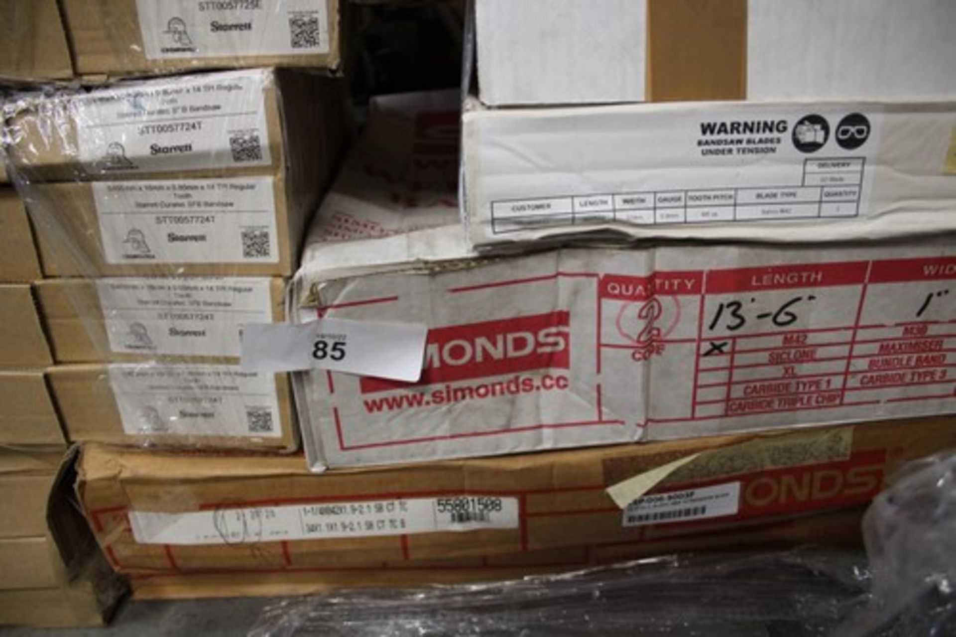 Approximately a half pallet of Starrett and Simonds band saw blades including 17ft 6", 12ft 27mm 0. - Image 4 of 4