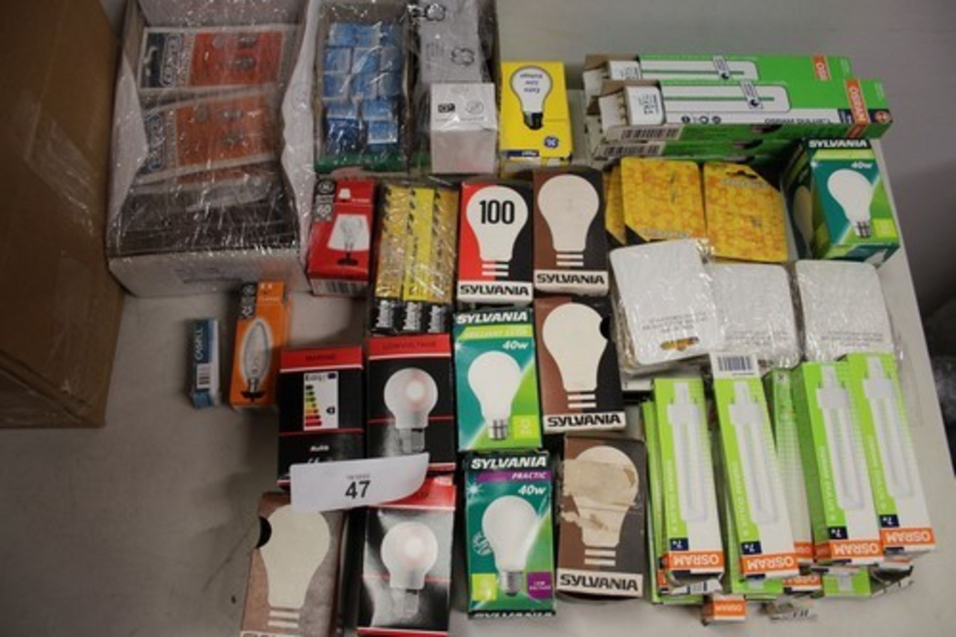 A selection of filament light bulbs including Sylvania, Philips, GE, Crompton, etc. in various sizes