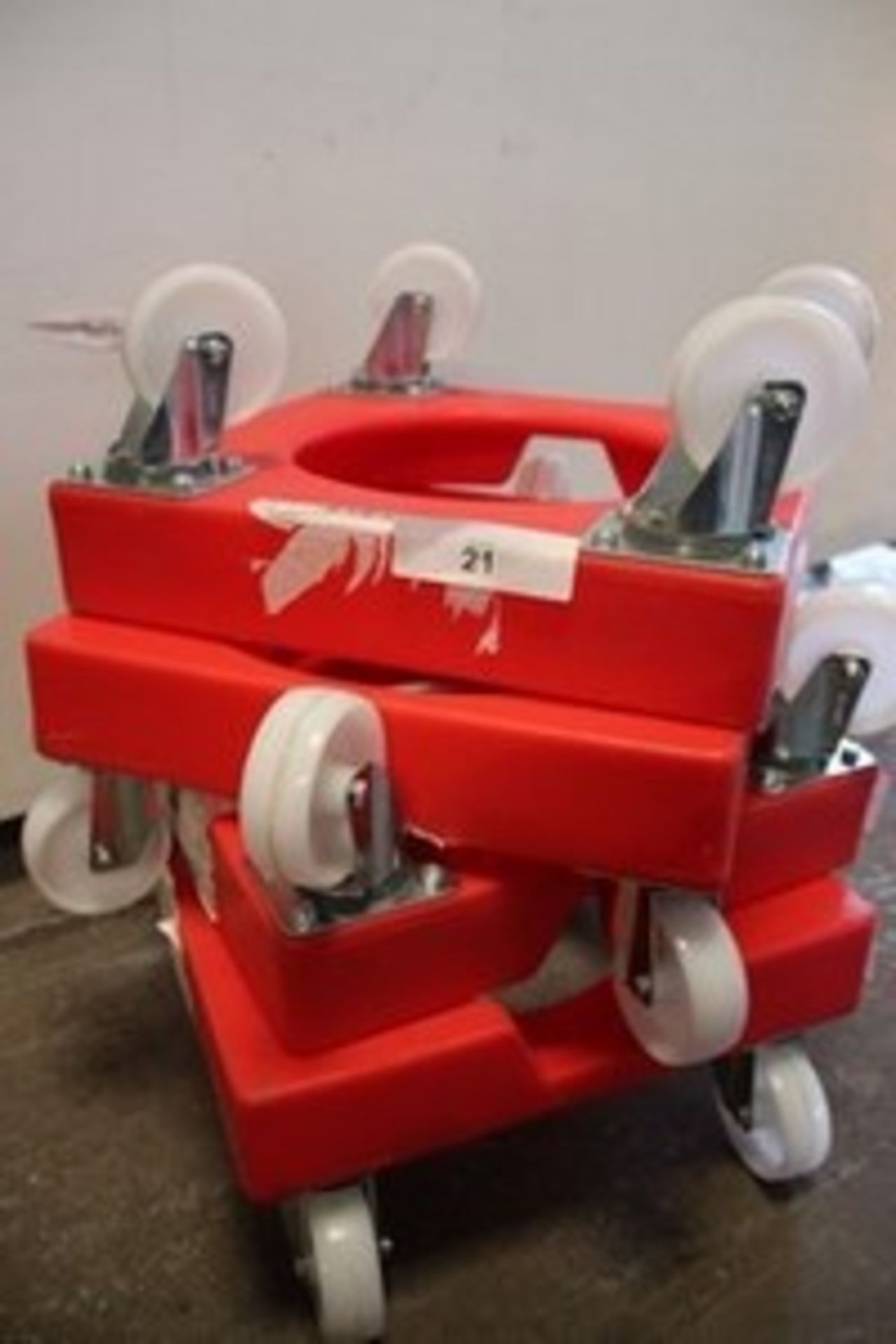 4 x red barrel trolleys, approximately 50cm square - Second-hand (SWC5)