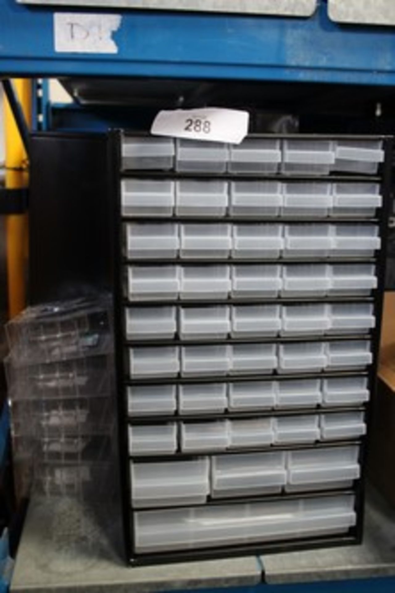 5 x metal and plastic workshop storage units and 20 x plastic allstore 0.75L storage boxes - mixed