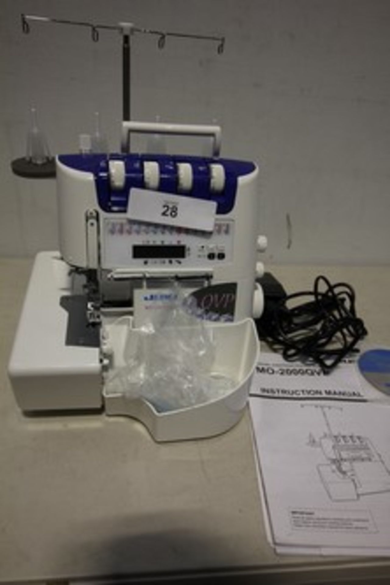 1 x Juki 2/3/4 thread over lock sewing machine, model MO-2000QVP, powers on and motor working. Not