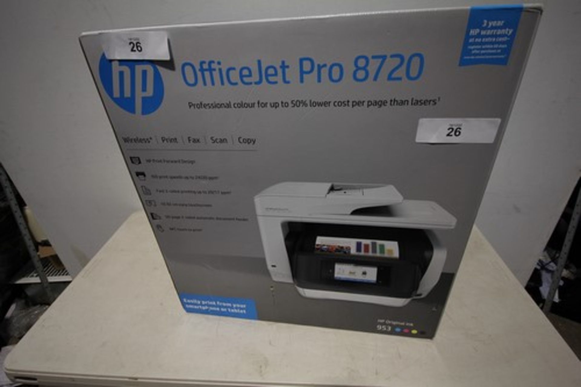 1 x HP Office Jet Pro 8720 printer, model SNPRC-1602-01 and D9 L19A - sealed new in box (ES2)