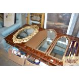 A gilt framed triptych dressing table mirror and a