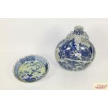 A Chinese blue and white moon flask, and a Chinese