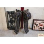 A pair of large 19th Century wooden curtain rail b