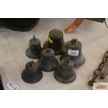 Six vintage servants bells