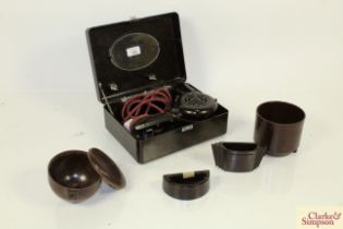 A Bakelite hair dryer in fitted case; four other B