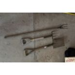 A vintage fork, spade and hoe