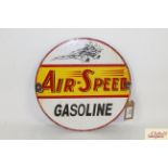 An enamel "Airspeed Gasoline" advertising sign app