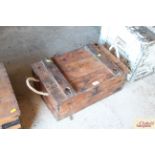 A vintage pine bomb box with enamel instruction pa