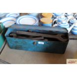 A 1960's Fordson Super Major tool box and contents